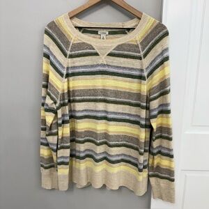 LL Bean Women's Organic Cotton Lightweight Sweater, Crewneck Stripe, Size XL